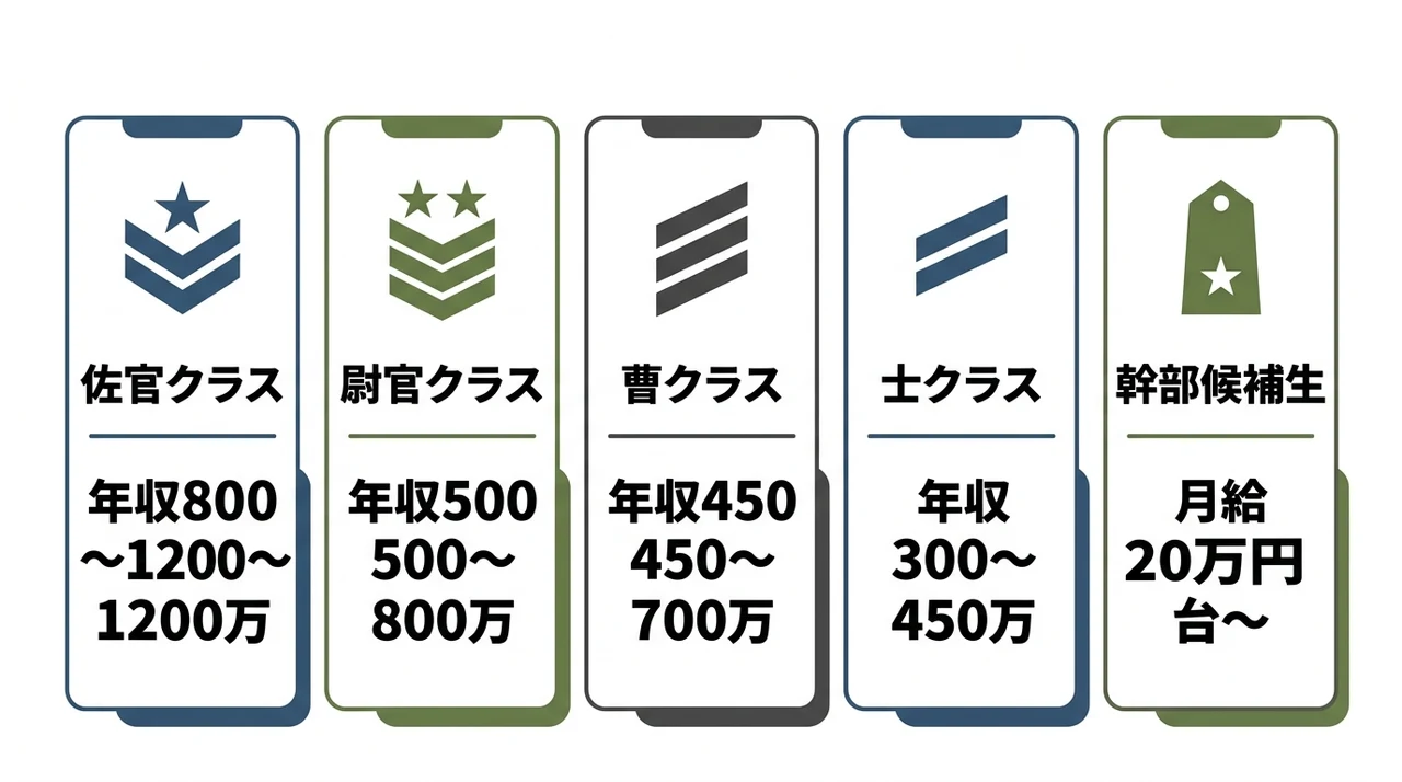 自衛隊の階級別年収と給料モデル一覧