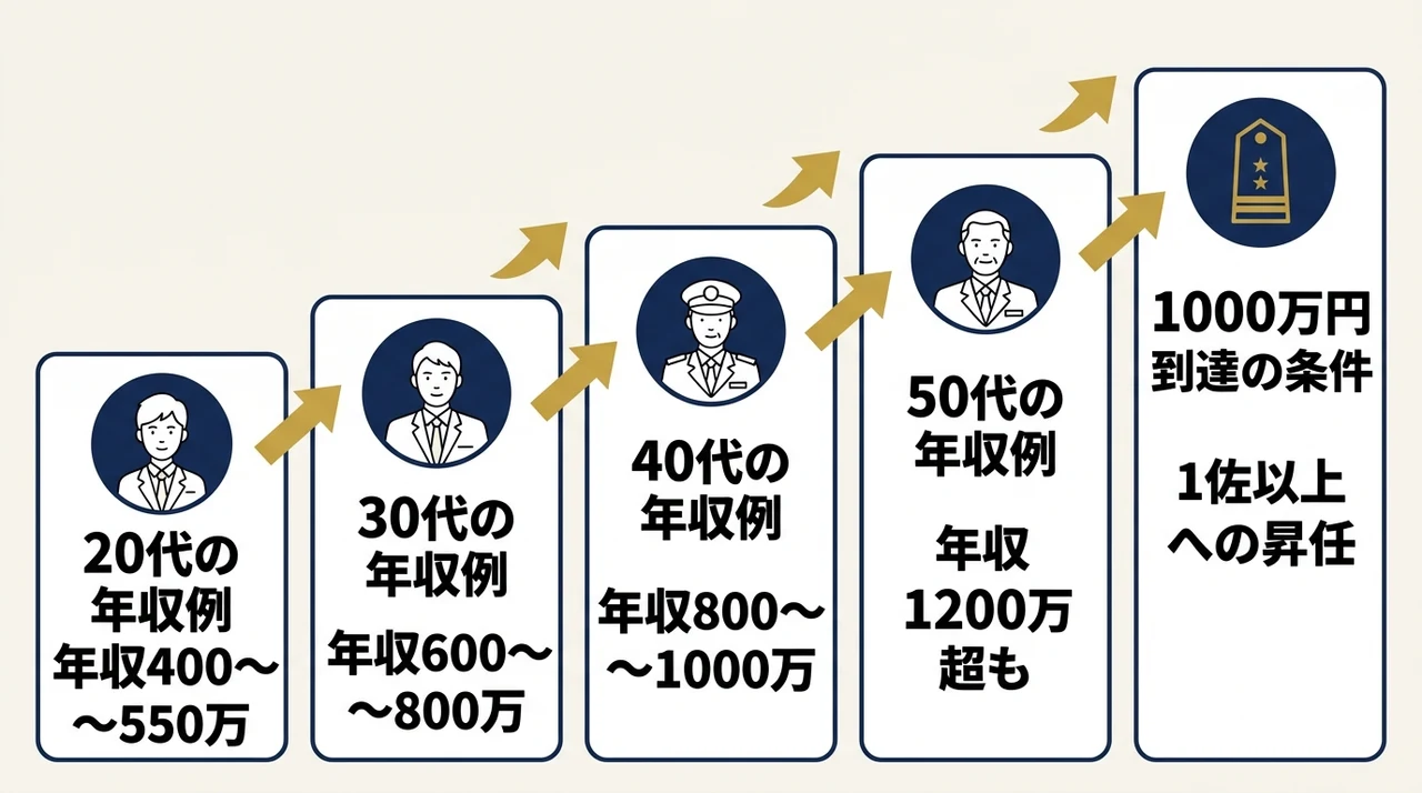 階級や年齢別の幹部自衛官モデル年収例