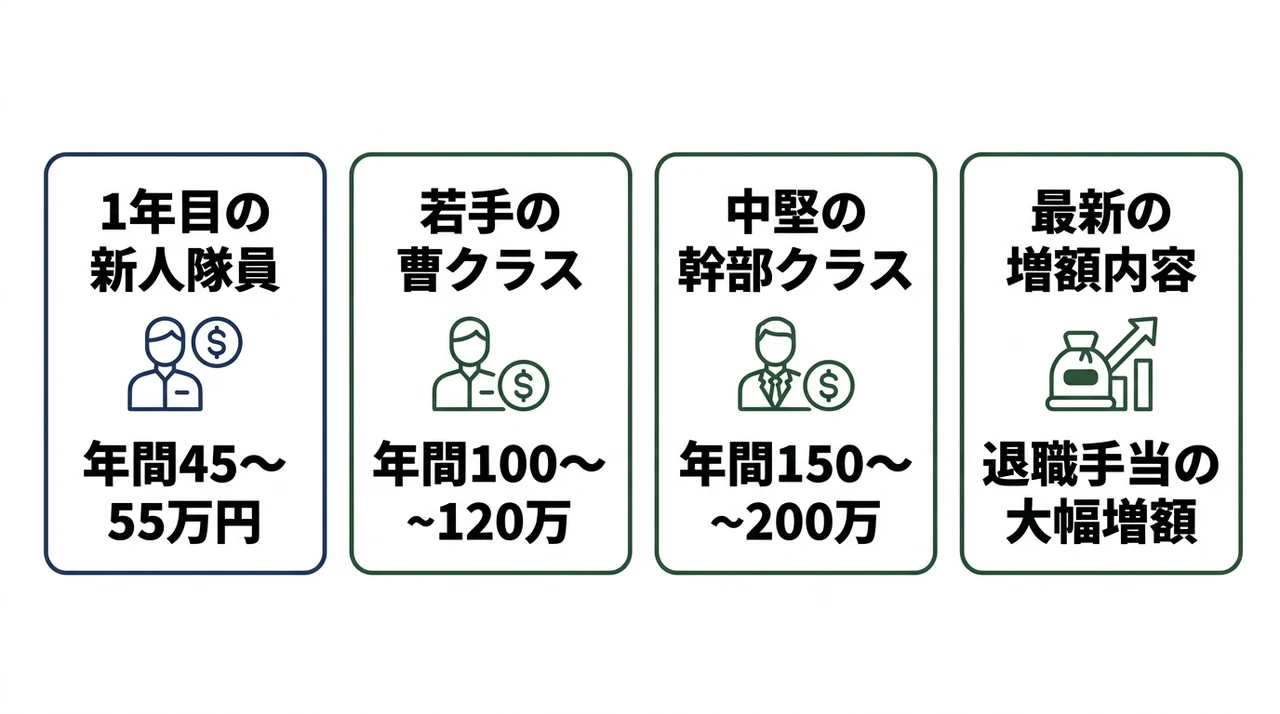 階級別の自衛隊ボーナス支給額目安