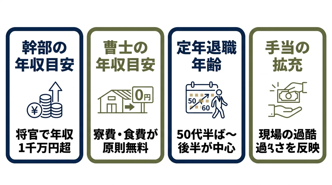 階級別にみる推定年収と定年退職年齢