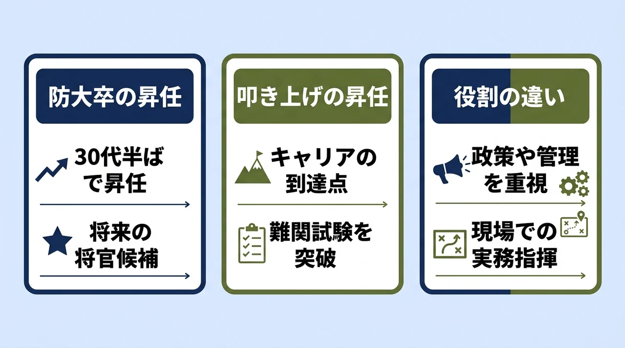 防大卒と叩き上げで異なる3佐のキャリア