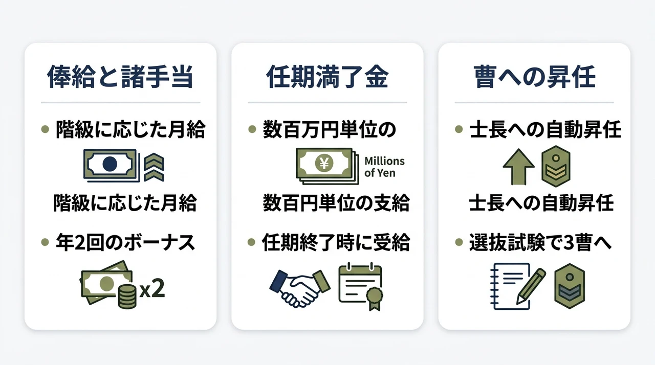 自衛隊2士の給与・満了金と昇任の流れ