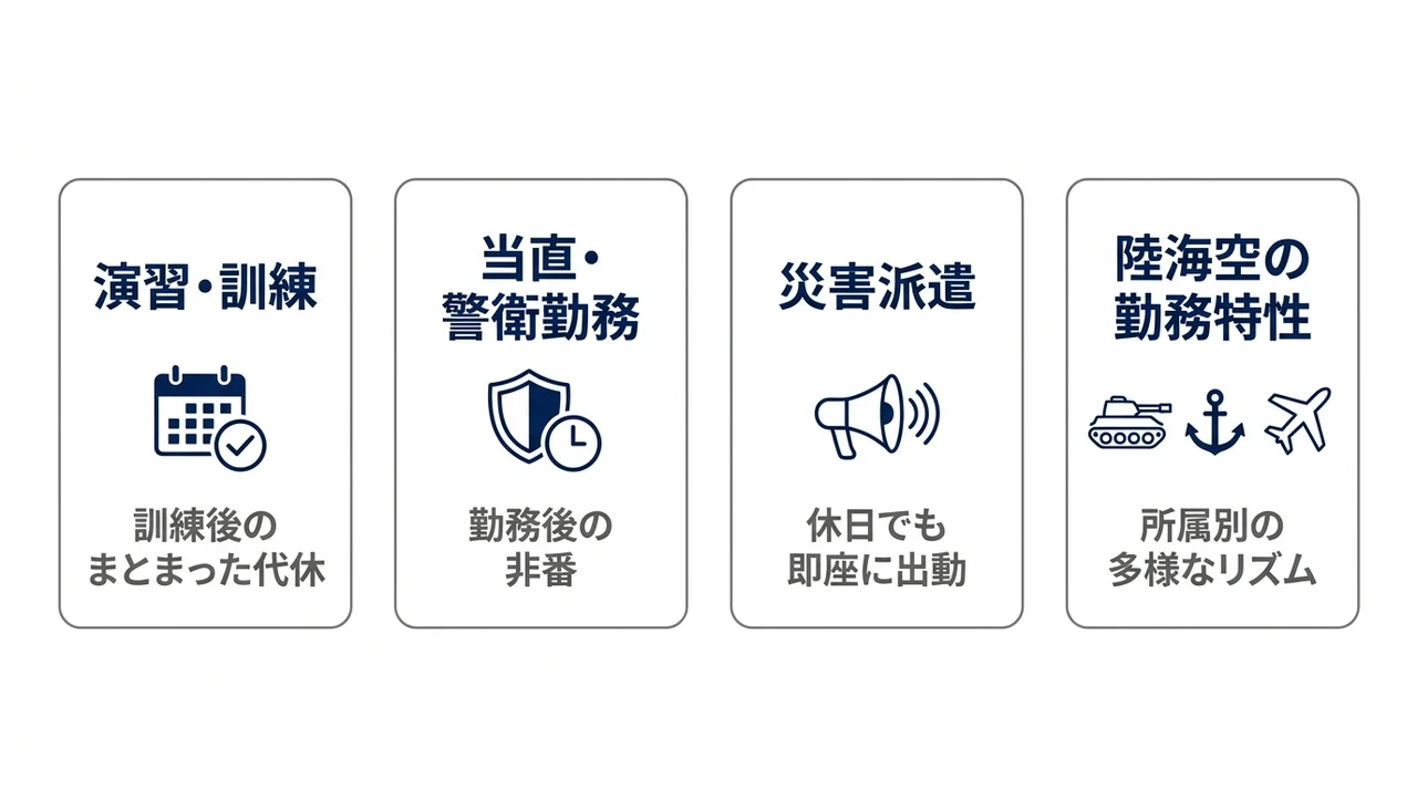 任務や部隊で異なる休日の変動実態
