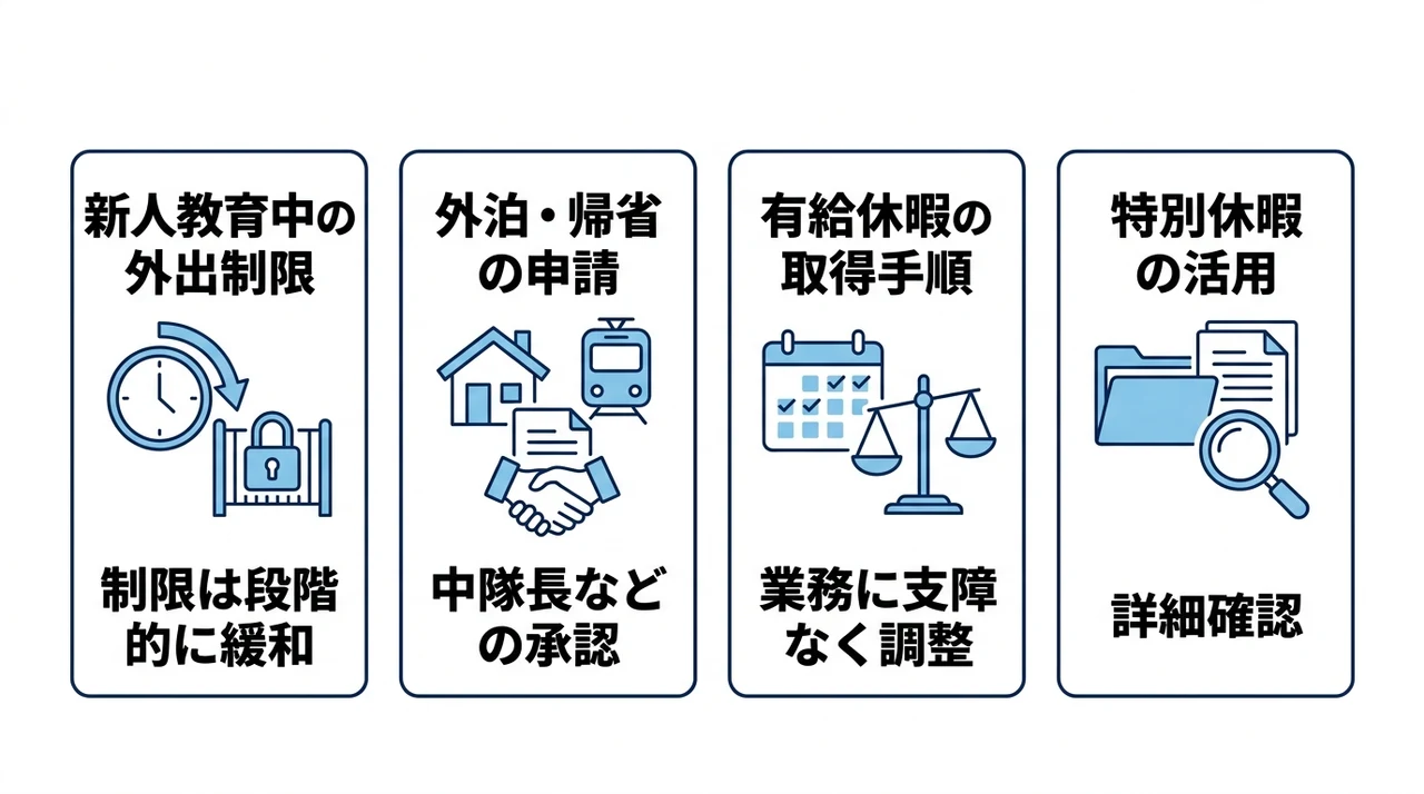 営内者の外出制限と休みの取り方
