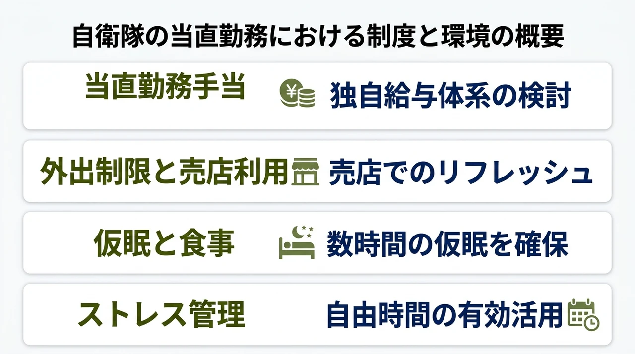 自衛隊の当直における手当や過ごし方の実態