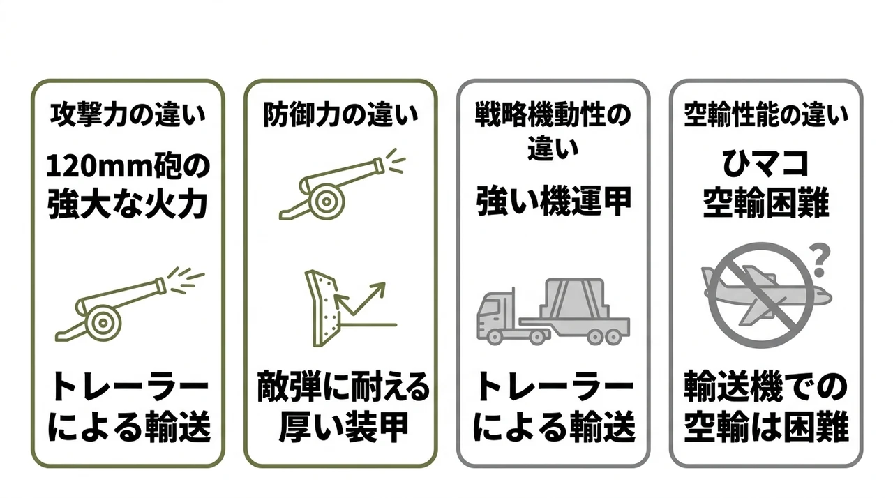 戦車と16式機動戦闘車の役割や運用の違い