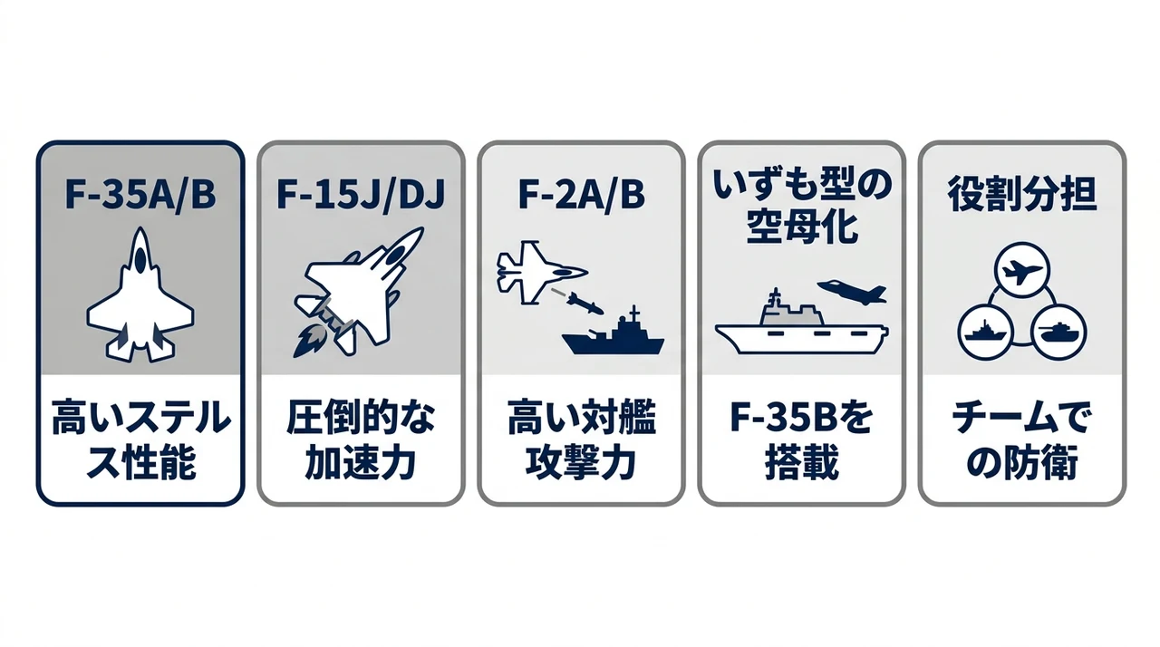 自衛隊の戦闘機3機種のスペック比較