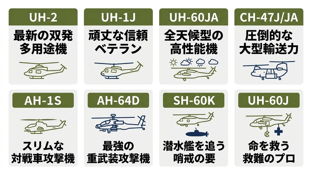 自衛隊の主要ヘリコプター8選