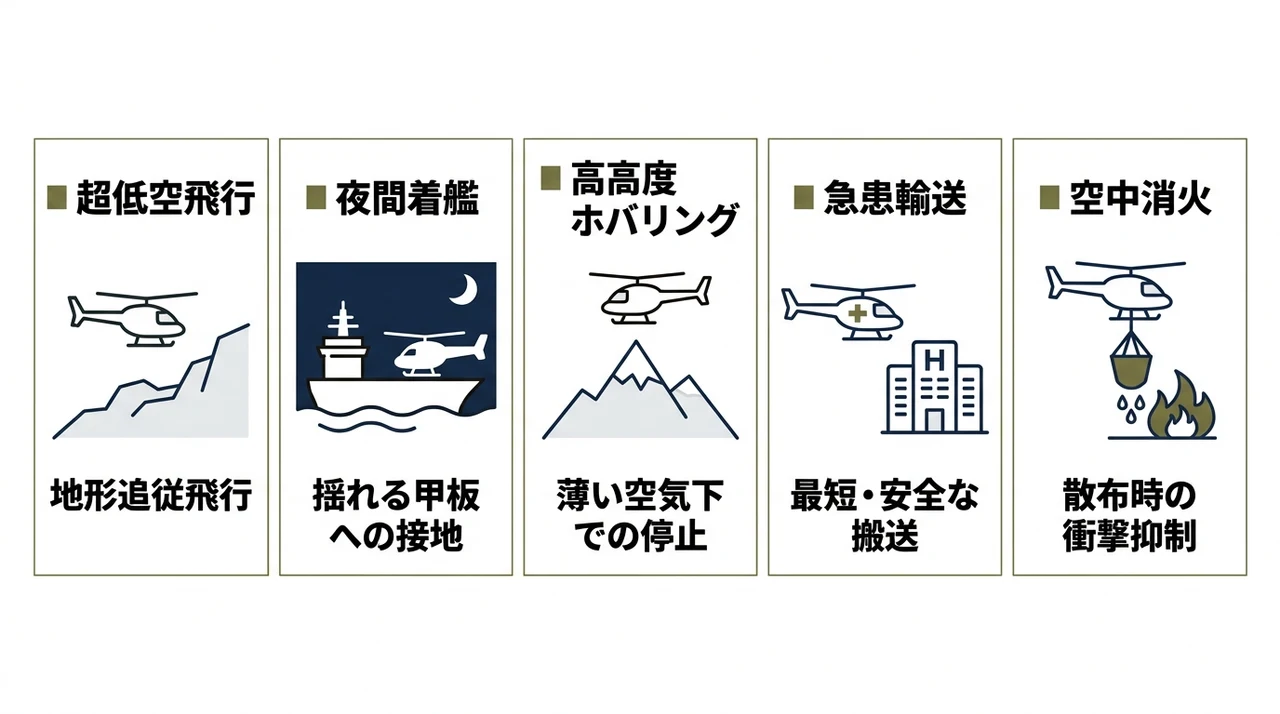 自衛隊ヘリコプターの高度な操縦技術