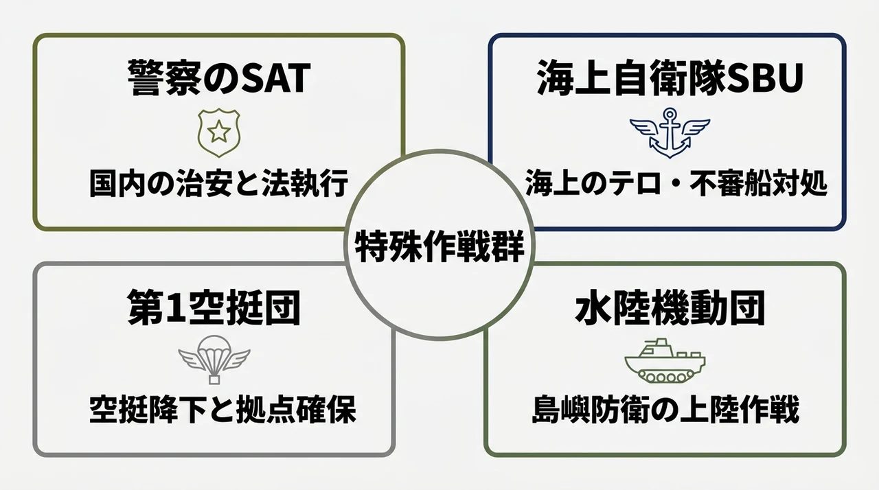 特殊作戦群と警察SAT・海自SBUなど他部隊との違い