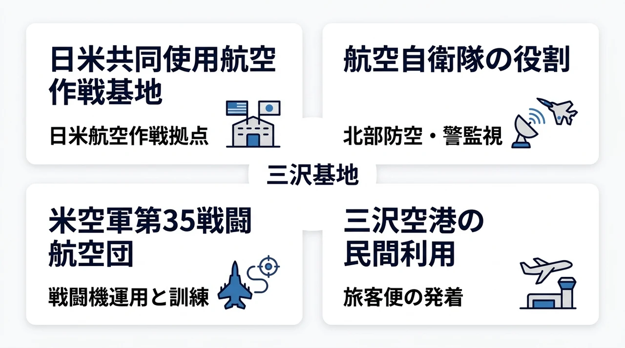 三沢基地の特徴と共同使用の実態をまとめた図解