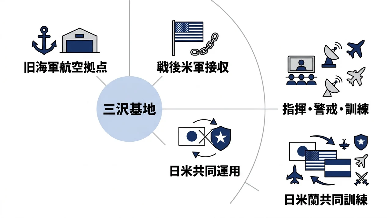 三沢基地の歴史と北部防衛の役割をまとめた図解